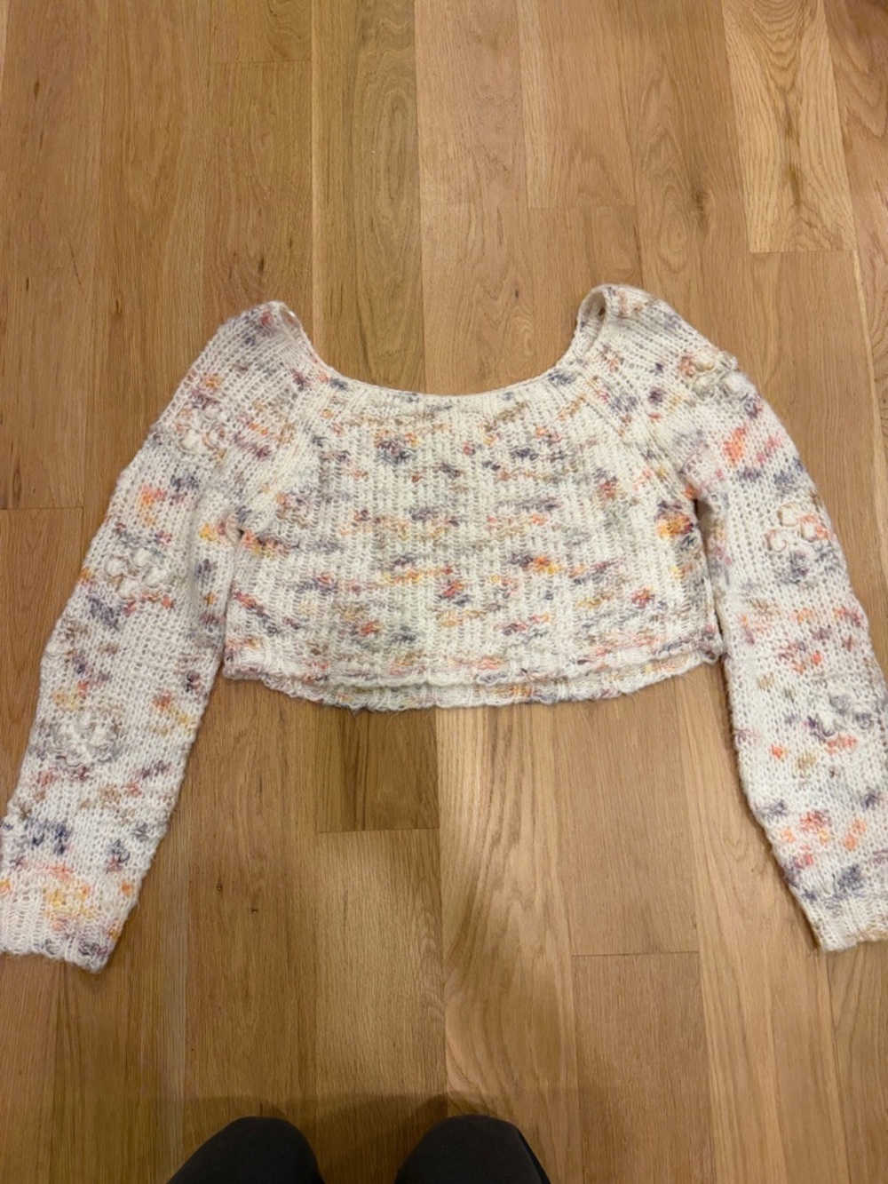 Free People Cream Speckled Multicolor Cropped Knit Top